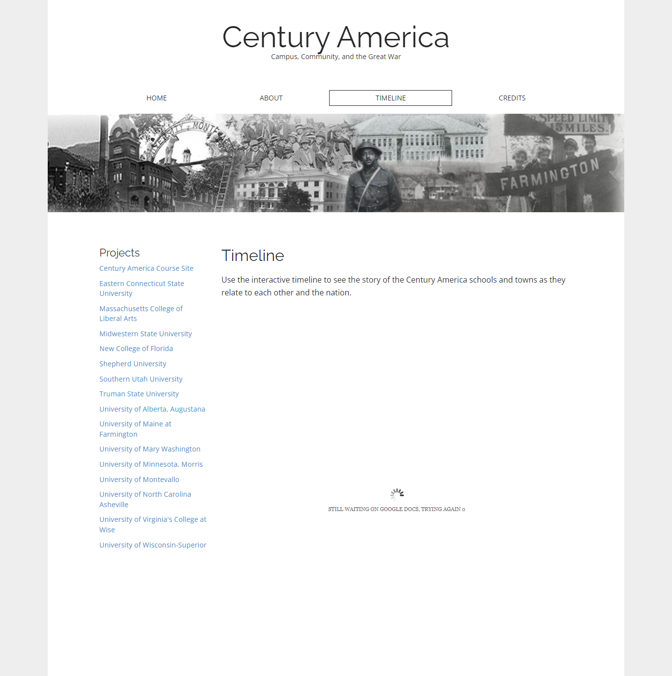 Screenshot of the Century America site when the timeline was broken.
