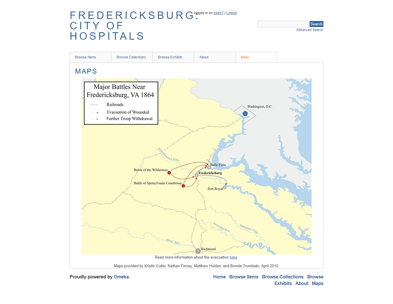 Screenshot of the map page, now only containing one map of the evacuation.